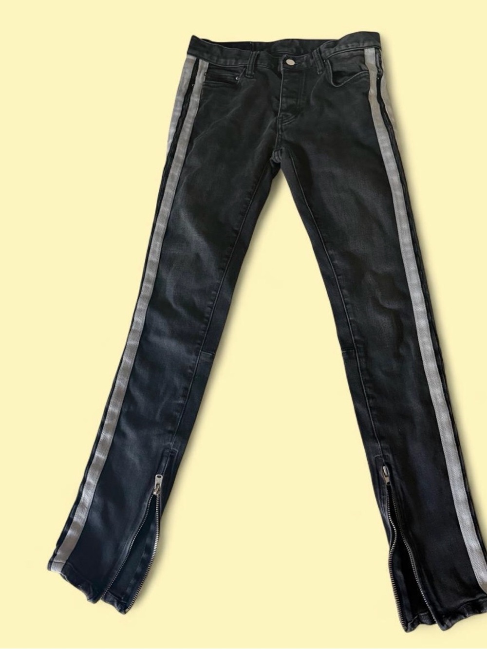 MNML Black Skinny Jeans with Silver Side Stripes